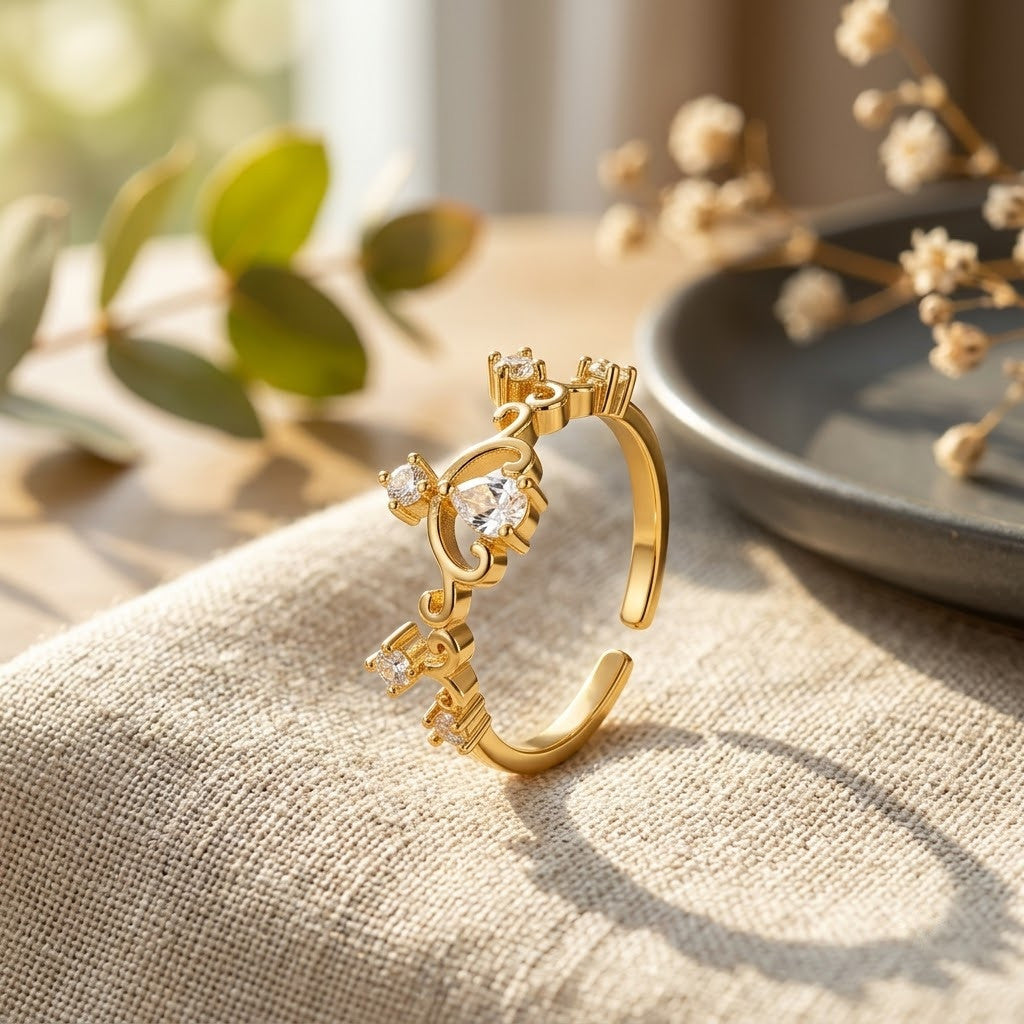 Celestial Starburst North Star Pavé Adjustable Ring - View 3