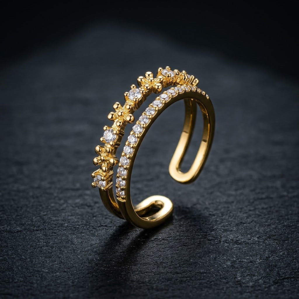 Dual Layer Pavé Diamond Split Shank Adjustable Ring - View 2