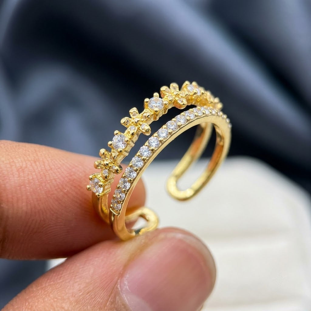 Dual Layer Pavé Diamond Split Shank Adjustable Ring - View 4