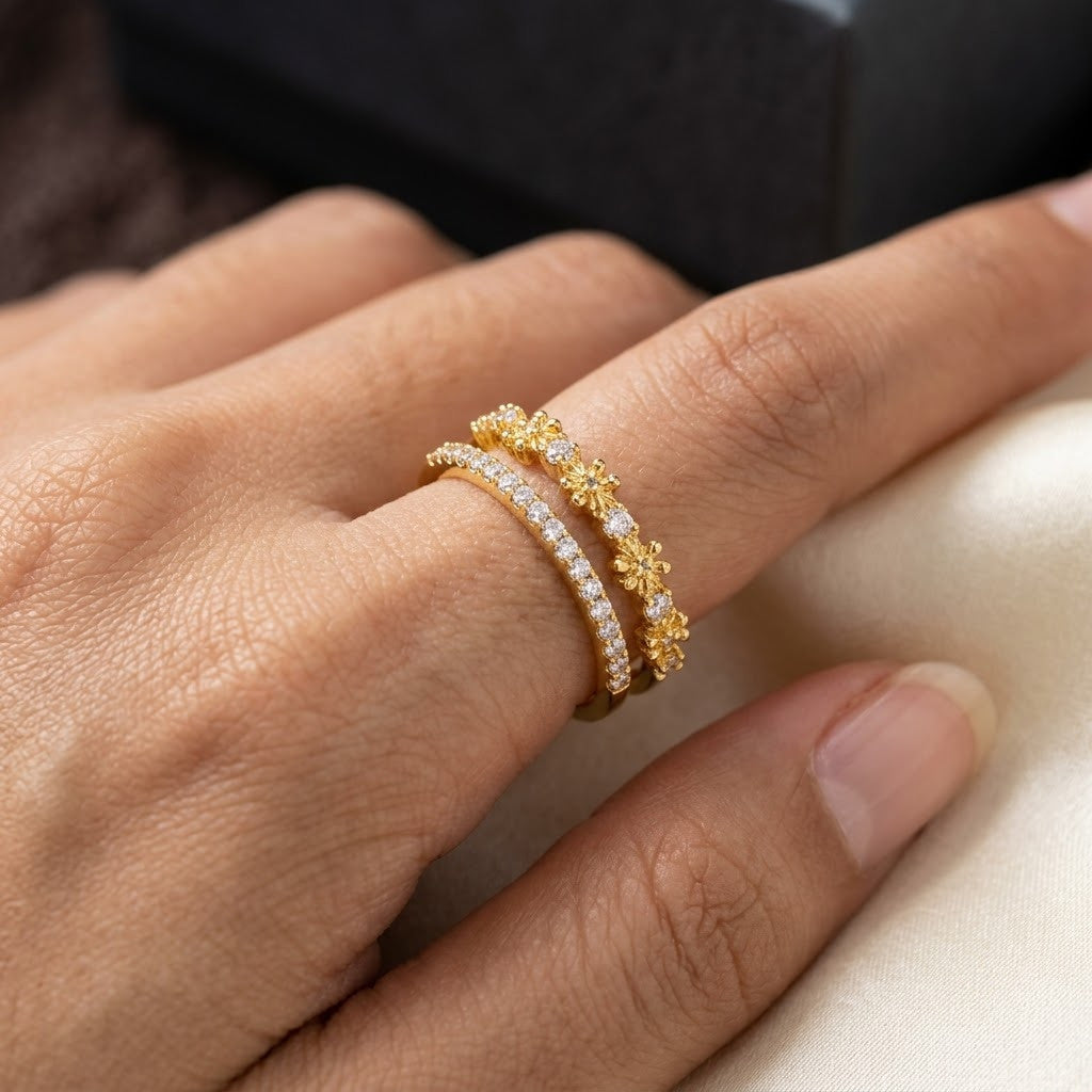 Dual Layer Pavé Diamond Split Shank Adjustable Ring - View 5