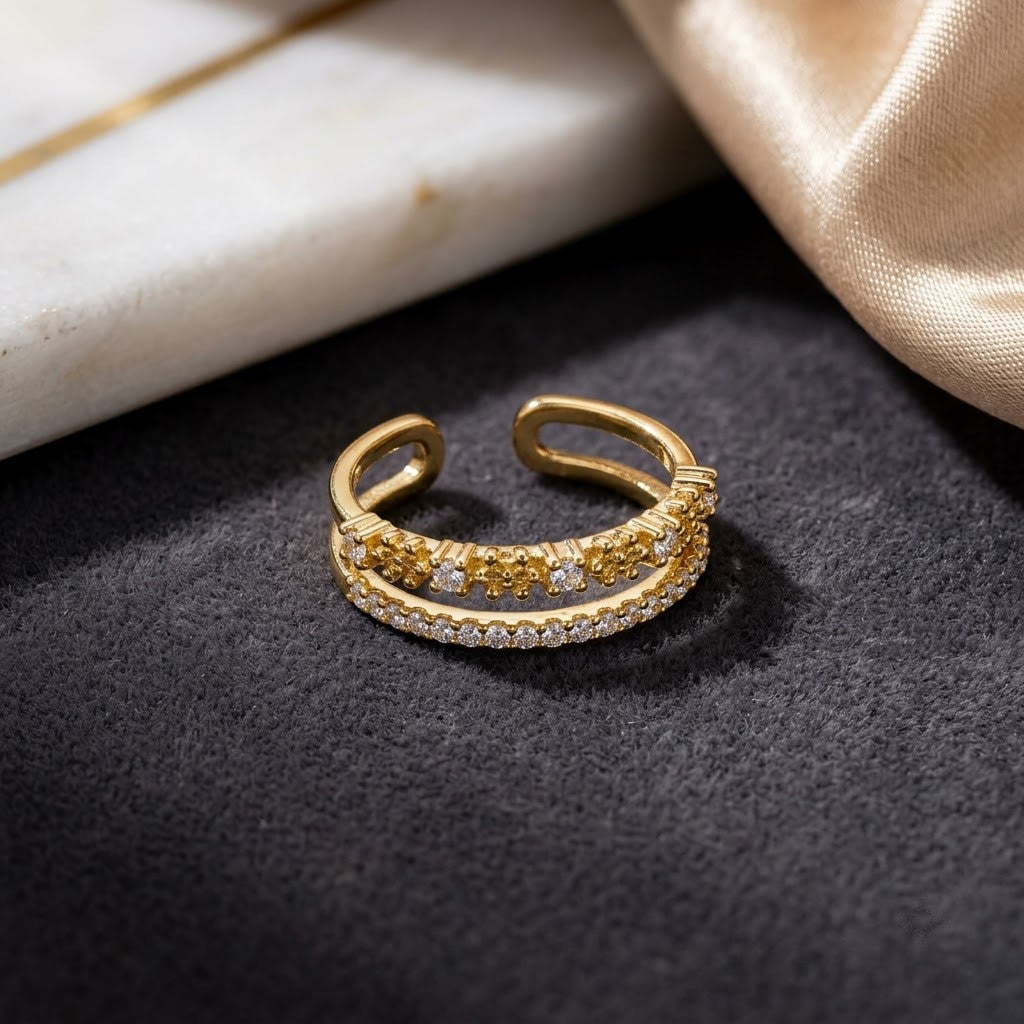 Dual Layer Pavé Diamond Split Shank Adjustable Ring - View 1