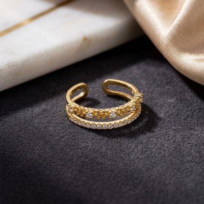 Dual Layer Pavé Diamond Split Shank Adjustable Ring - View 1