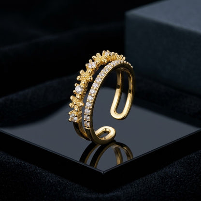 Dual Layer Pavé Diamond Split Shank Adjustable Ring - View 6