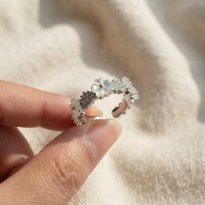 Silver Mother of Pearl Floral Blossom Eternity Adjustable Ring - View 3