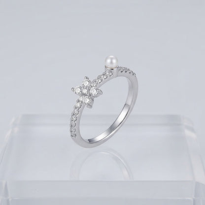 Silver Celestial Star & Luminous Pearl Vine Adjustable Ring - View 7