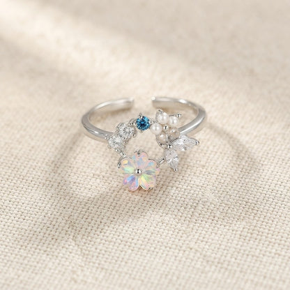 Silver Pastel Wildflower & Sapphire Crystal Adjustable Ring - View 8