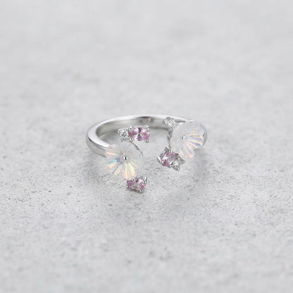 Silver Dual Magnolia Blossom Carved MOP Bypass Adjustable Ring - View 8
