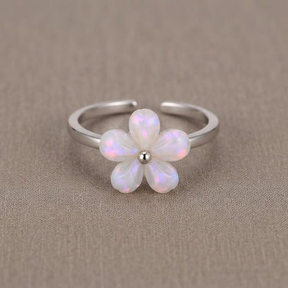 Silver Hand Carved Mother of Pearl Blossom Adjustable Ring - View 8