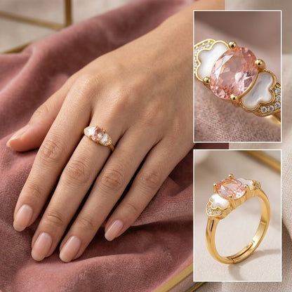 Blush Pink Rose Quartz Oval Bezel Adjustable Ring - View 5