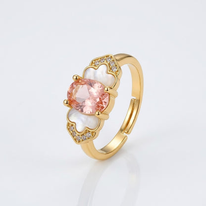 Blush Pink Rose Quartz Oval Bezel Adjustable Ring - View 7