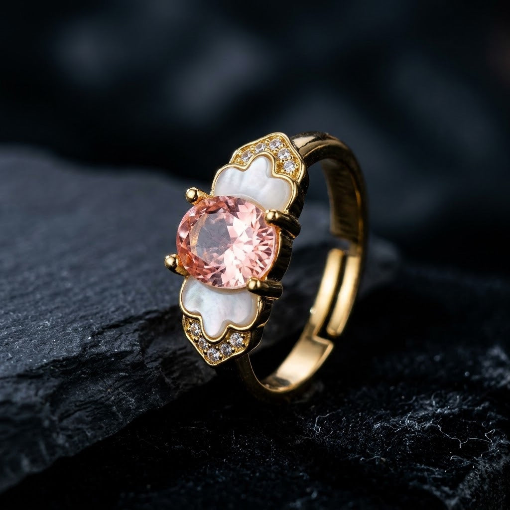 Blush Pink Rose Quartz Oval Bezel Adjustable Ring - View 6