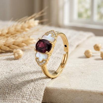 Vintage Deep Crimson Garnet Oval Gemstone Statement Adjustable Ring - View 3