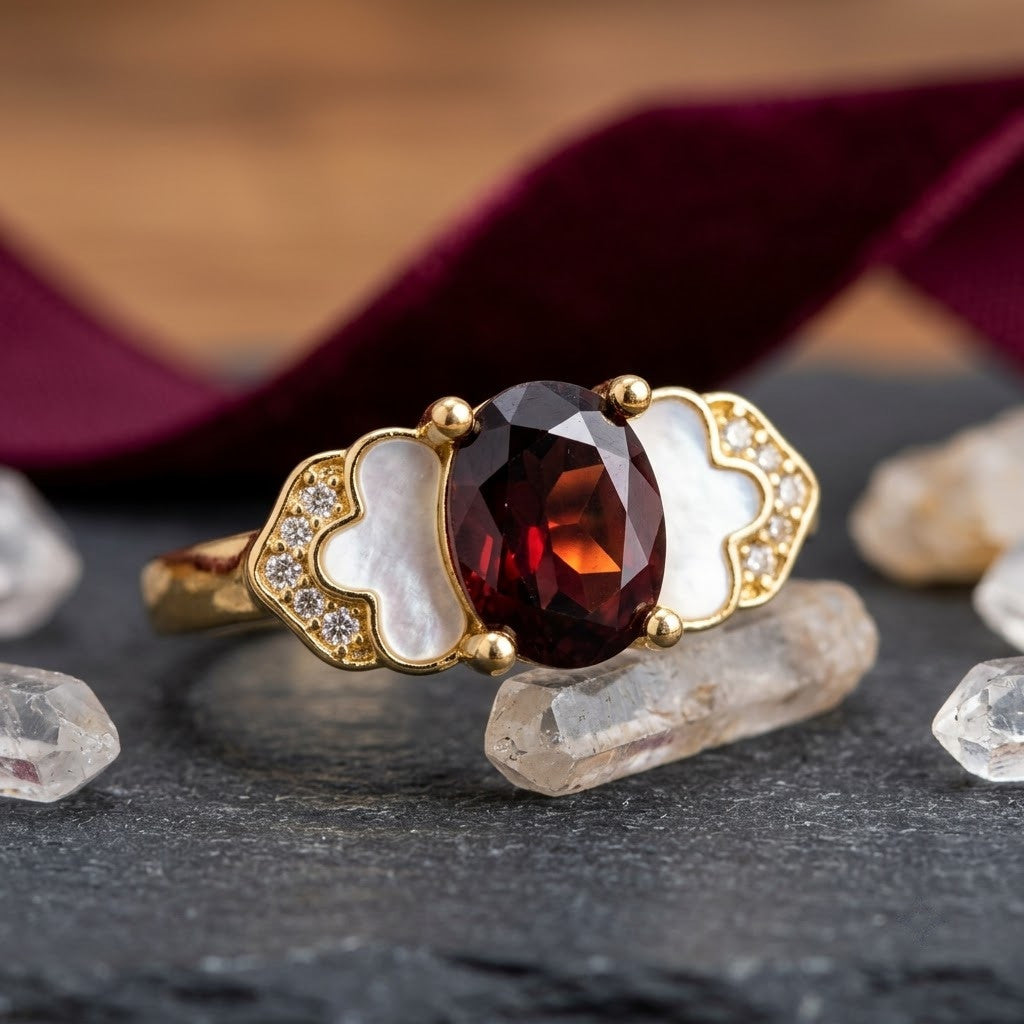 Vintage Deep Crimson Garnet Oval Gemstone Statement Adjustable Ring - View 4