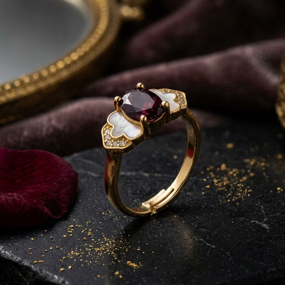 Vintage Deep Crimson Garnet Oval Gemstone Statement Adjustable Ring - View 2