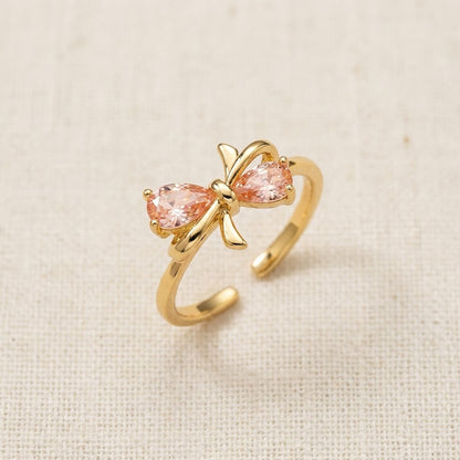 Coquette Ribbon Knot Pink Teardrop Crystal Adjustable Ring - View 8