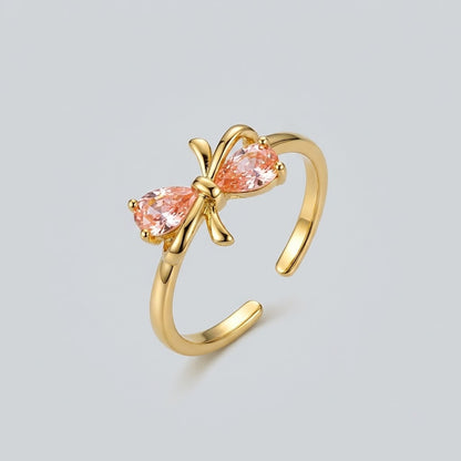 Coquette Ribbon Knot Pink Teardrop Crystal Adjustable Ring - View 7
