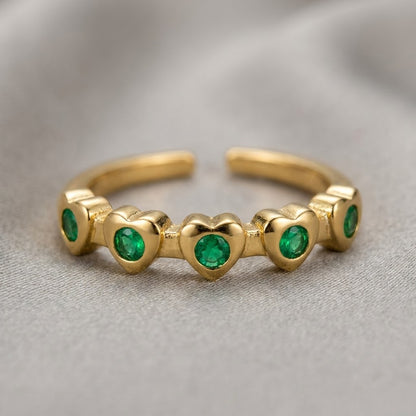 Emerald Green Collet Bezel Adjustable Ring - View 4