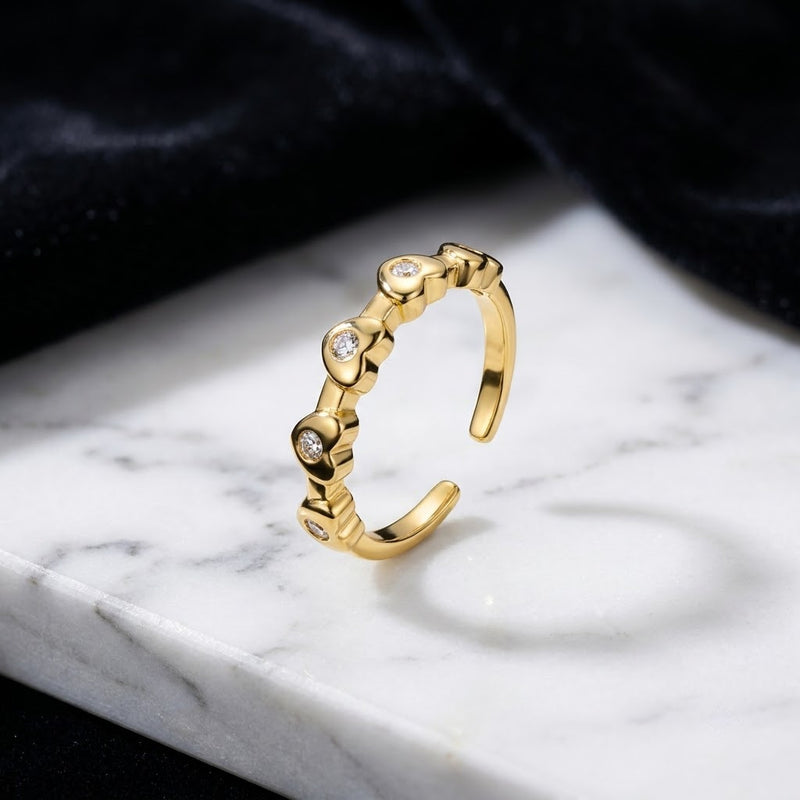 Solitaire Diamond Cut Collet Bezel Adjustable Ring | 18K Gold Plated | Anti-Tarnish