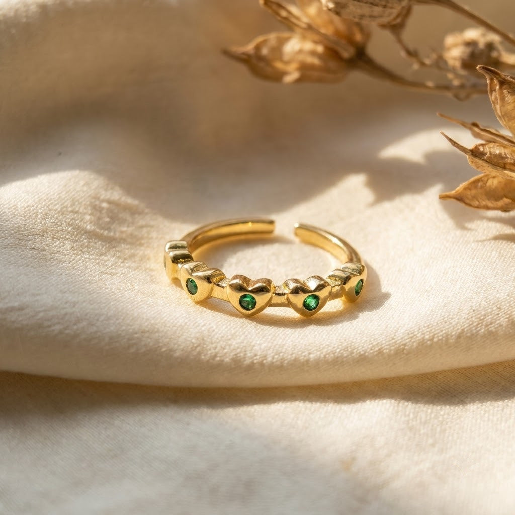 Emerald Green Collet Bezel Adjustable Ring - View 3