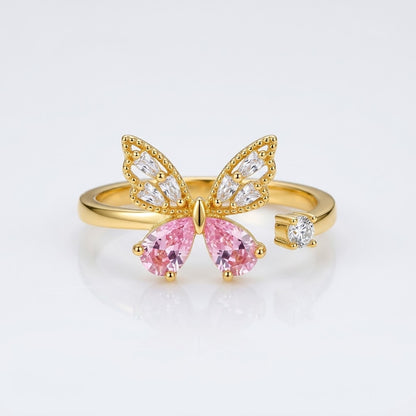 Open Butterfly Wing Silhouette Pavé Accent Adjustable Ring - View 5