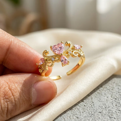 Triple Fluttering Butterfly Pink Crystal Adjustable Ring - View 3