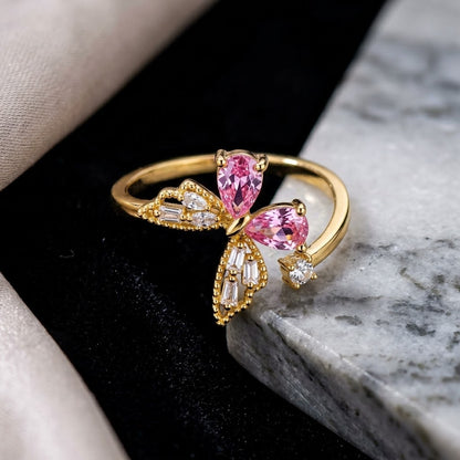 Open Butterfly Wing Silhouette Pavé Accent Adjustable Ring - View 1