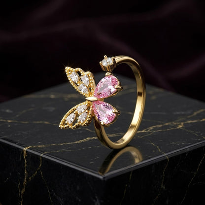 Open Butterfly Wing Silhouette Pavé Accent Adjustable Ring - View 2