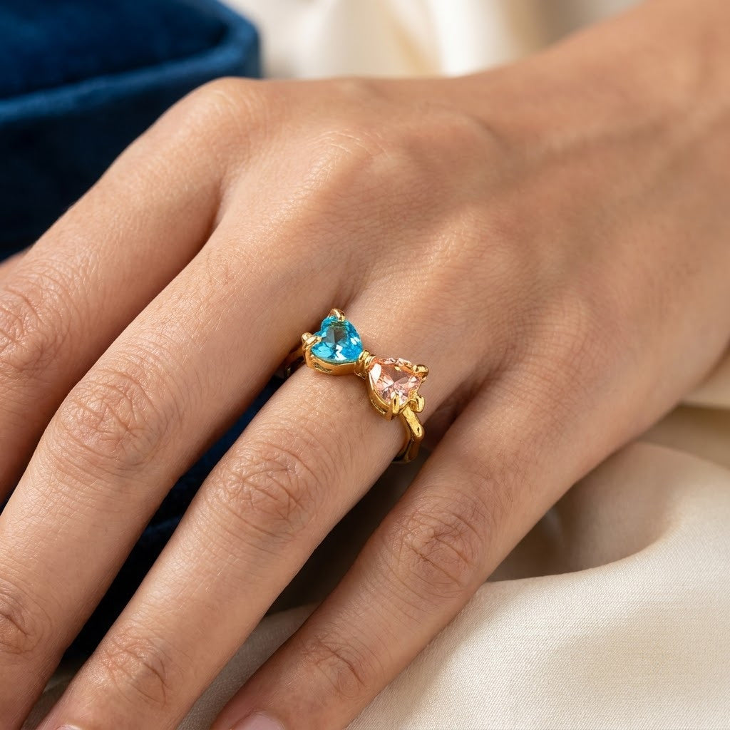 Pastel Dual Gemstone Open Cuff Adjustable Ring - View 4