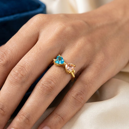 Pastel Dual Gemstone Open Cuff Adjustable Ring - View 4