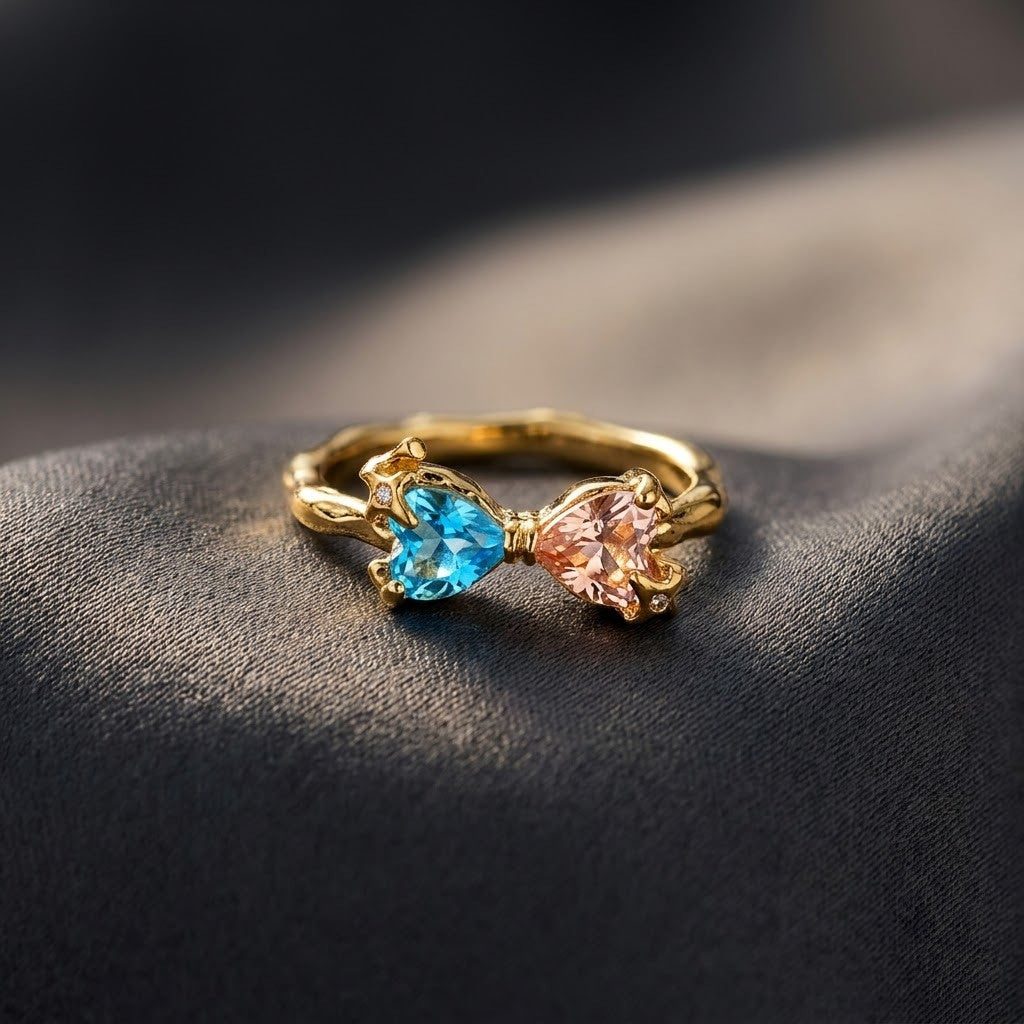 Pastel Dual Gemstone Open Cuff Adjustable Ring - View 2
