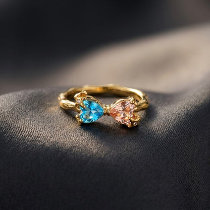 Pastel Dual Gemstone Open Cuff Adjustable Ring - View 2