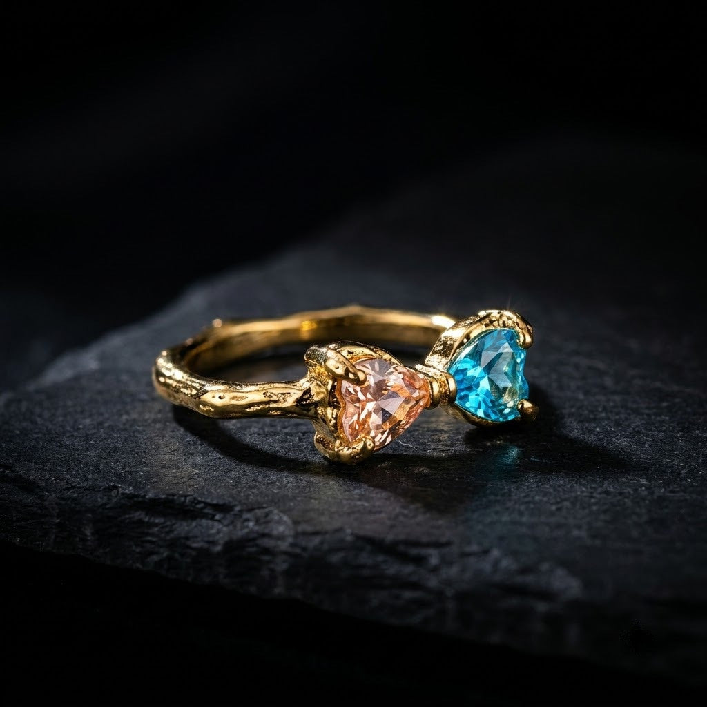 Pastel Dual Gemstone Open Cuff Adjustable Ring - View 5