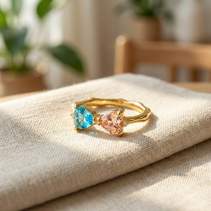 Pastel Dual Gemstone Open Cuff Adjustable Ring - View 3