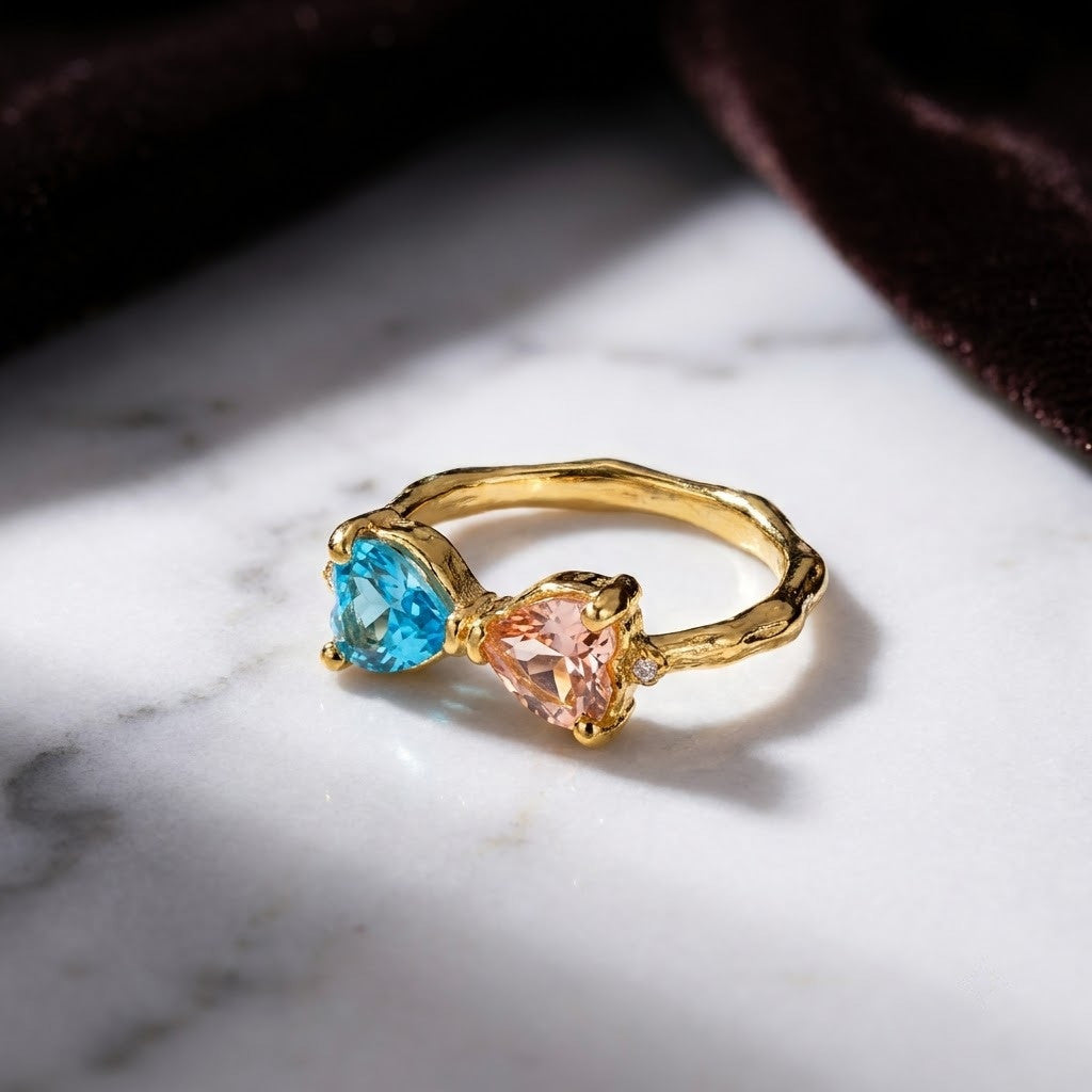 Pastel Dual Gemstone Open Cuff Adjustable Ring - View 1