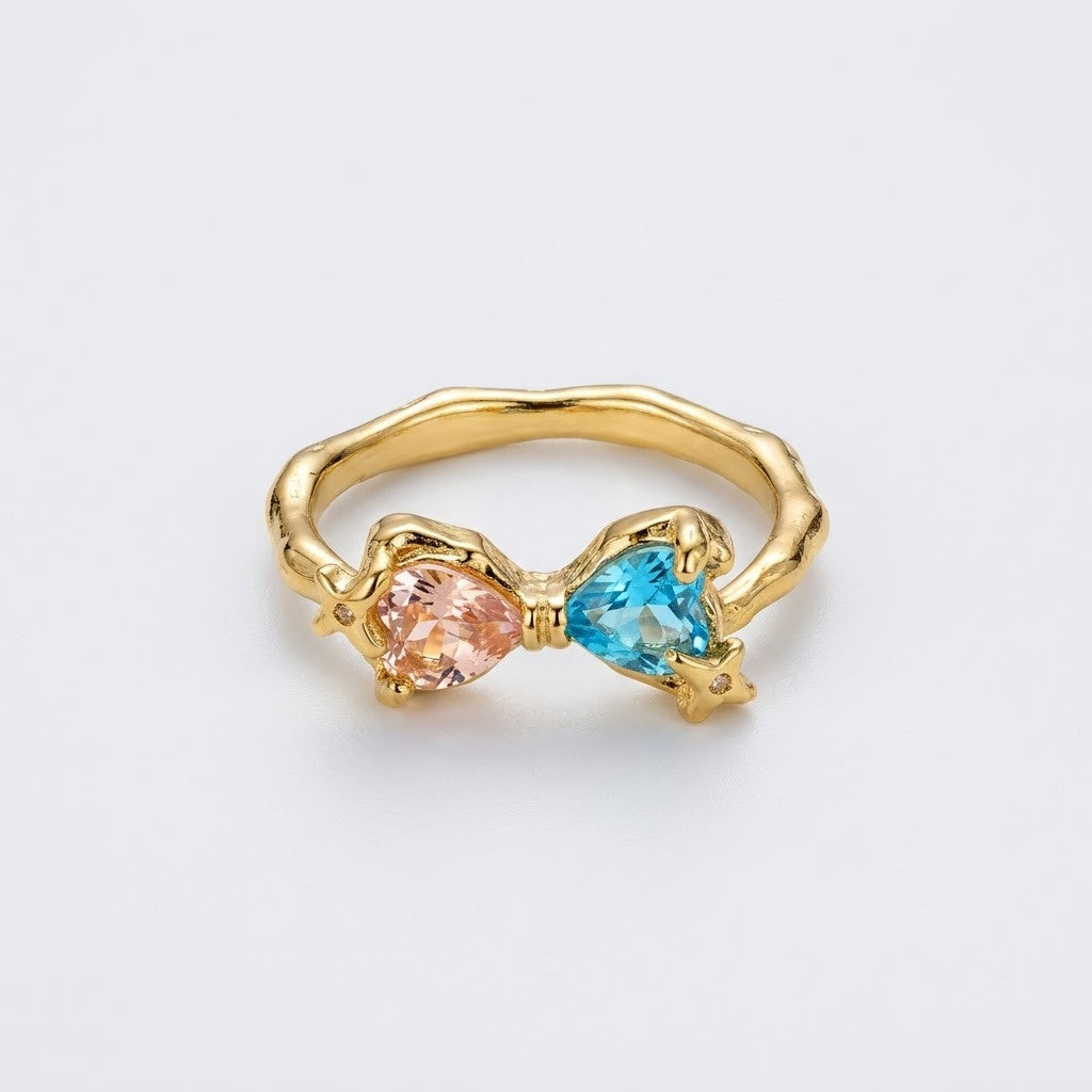 Pastel Dual Gemstone Open Cuff Adjustable Ring - View 6
