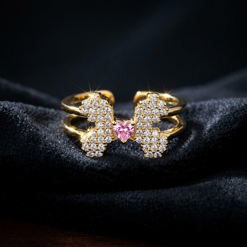 Luxe Pavé Diamond Butterfly Statement Adjustable Ring - View 6