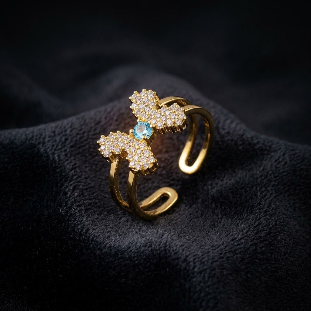 Ribbon Knot Pavé Crystal Dainty Open Cuff Adjustable Ring - View 5