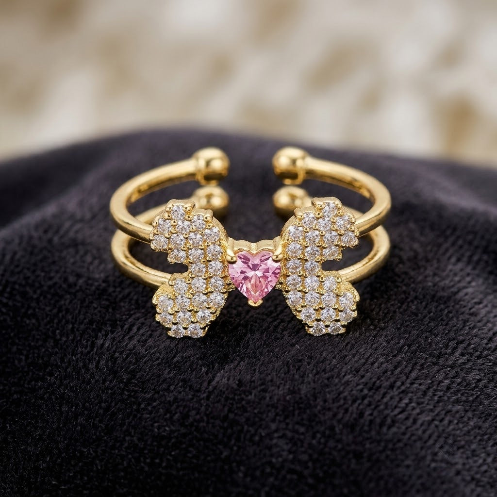 Luxe Pavé Diamond Butterfly Statement Adjustable Ring - View 4