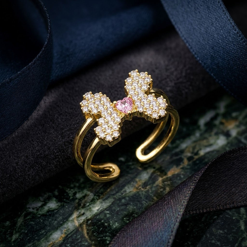 Luxe Pavé Diamond Butterfly Statement Adjustable Ring - View 1