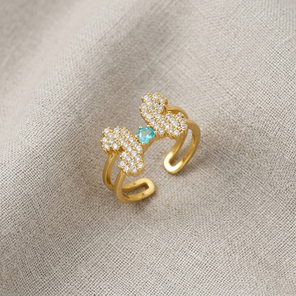 Ribbon Knot Pavé Crystal Dainty Open Cuff Adjustable Ring - View 7