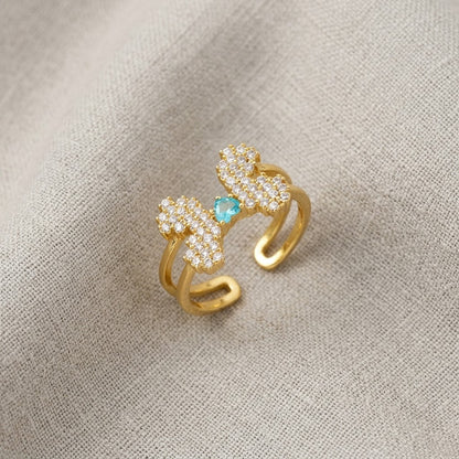 Ribbon Knot Pavé Crystal Dainty Open Cuff Adjustable Ring - View 7