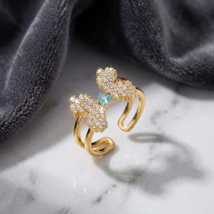 Ribbon Knot Pavé Crystal Dainty Open Cuff Adjustable Ring - View 1
