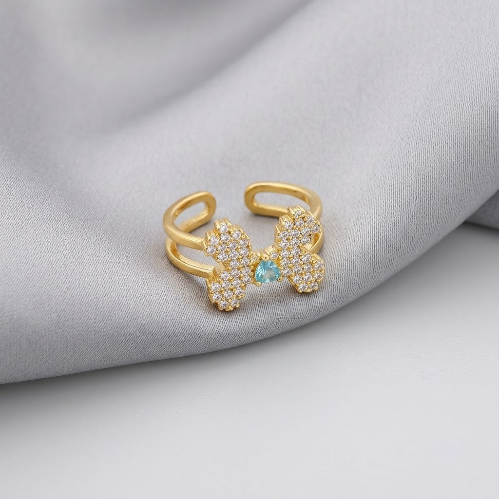Ribbon Knot Pavé Crystal Dainty Open Cuff Adjustable Ring - View 6