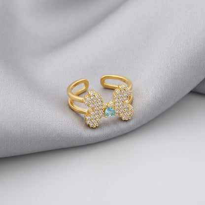 Ribbon Knot Pavé Crystal Dainty Open Cuff Adjustable Ring - View 6