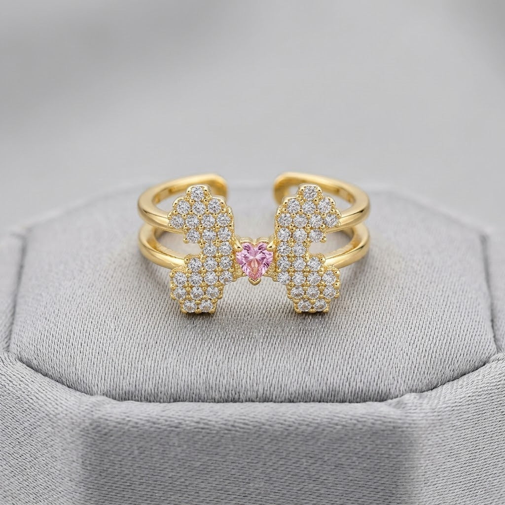 Luxe Pavé Diamond Butterfly Statement Adjustable Ring - View 7