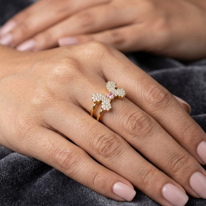 Luxe Pavé Diamond Butterfly Statement Adjustable Ring - View 5