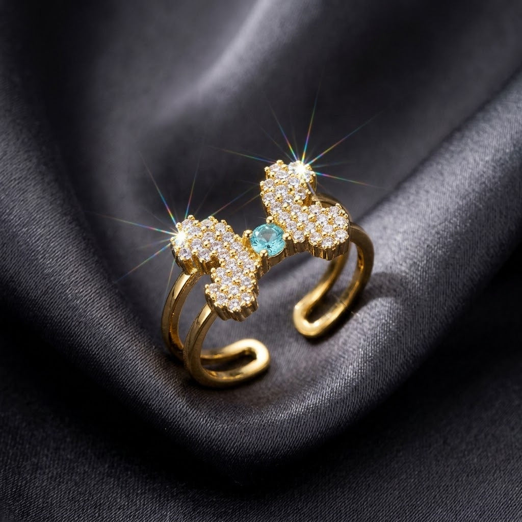 Ribbon Knot Pavé Crystal Dainty Open Cuff Adjustable Ring - View 2
