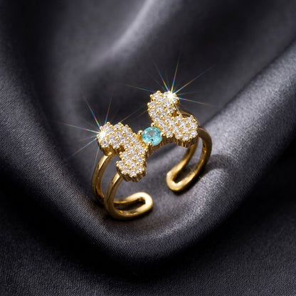 Ribbon Knot Pavé Crystal Dainty Open Cuff Adjustable Ring - View 2