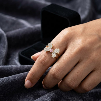 Luxe Pavé Diamond Butterfly Statement Adjustable Ring - View 2