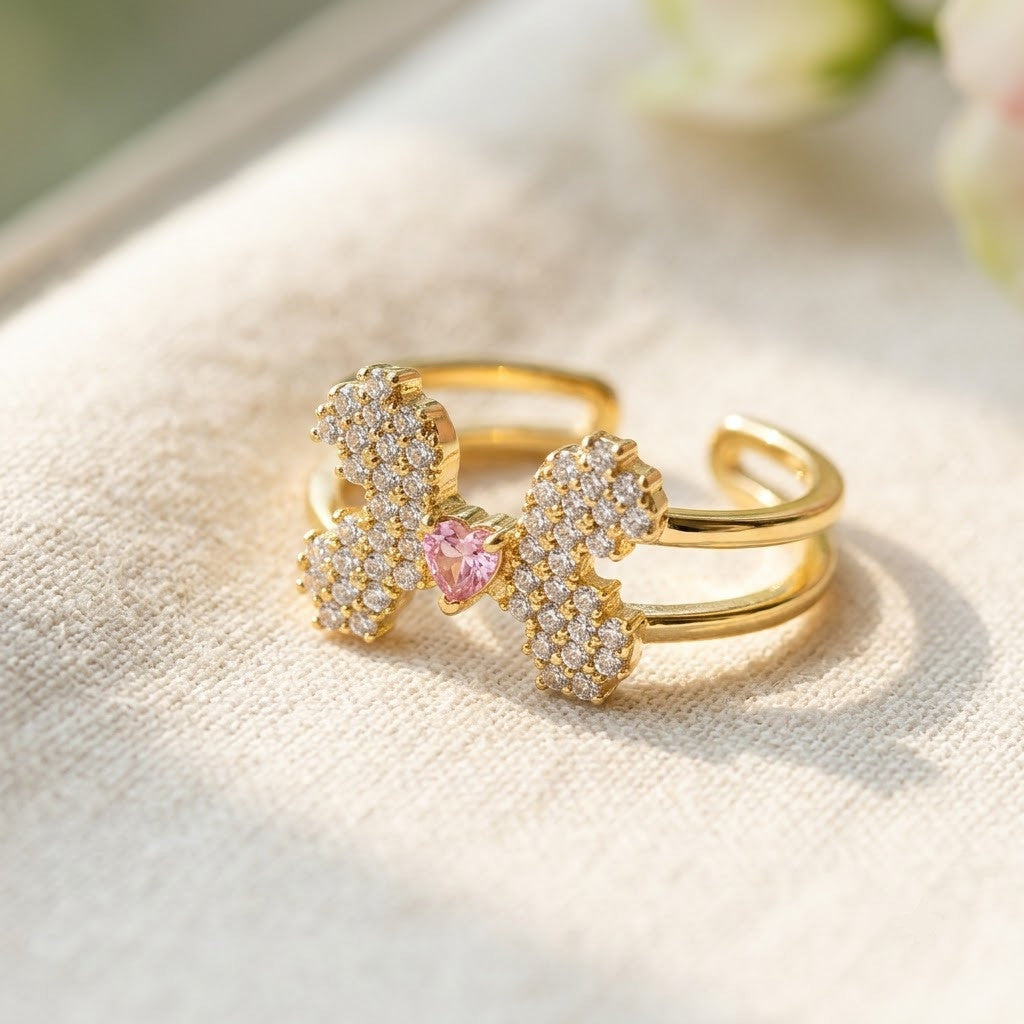 Luxe Pavé Diamond Butterfly Statement Adjustable Ring - View 3
